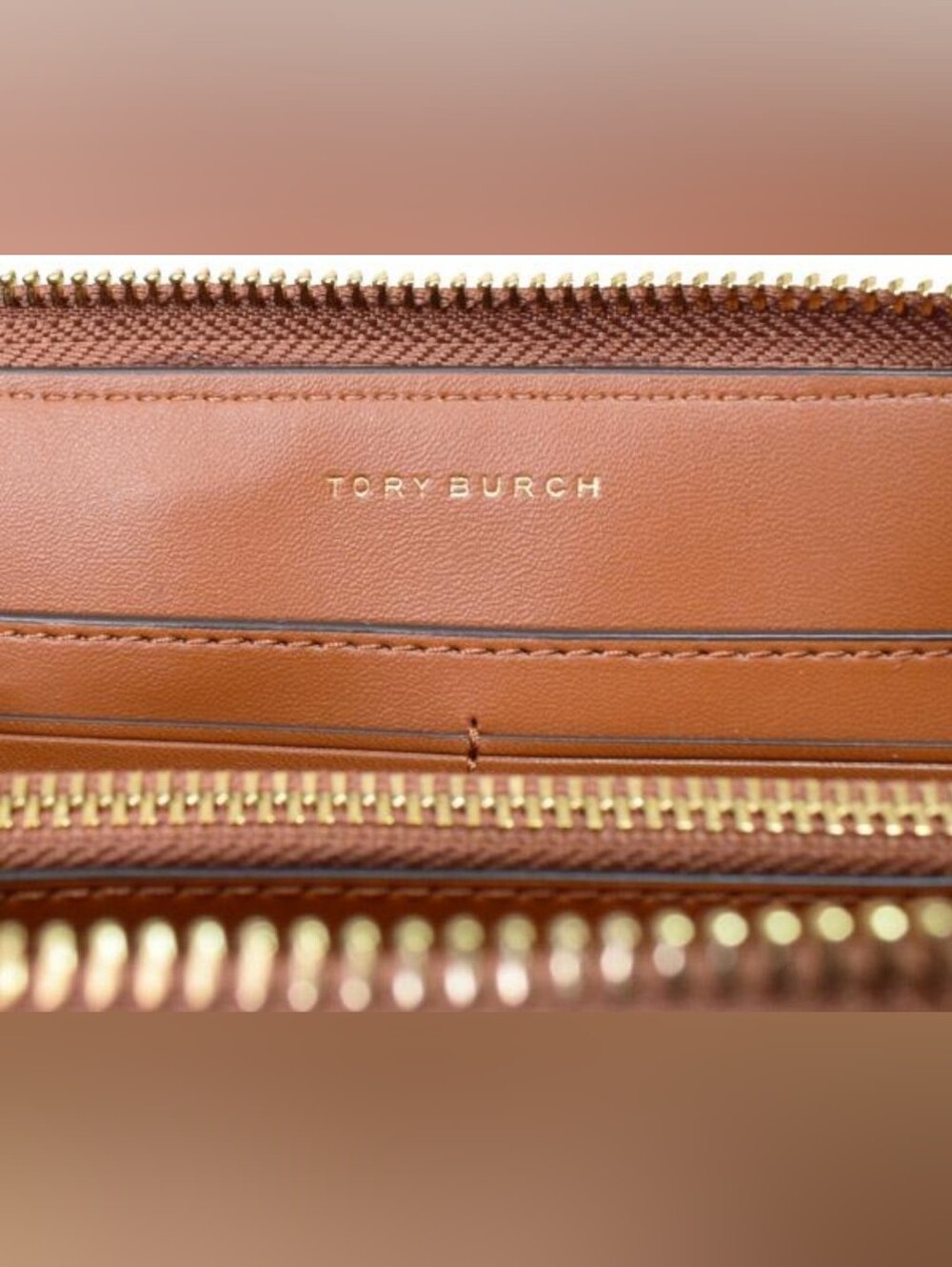 Tory Burch Woven Plaid Zip Around Wallet & Card Case Brown Multi Leather Gold To - Picture 5 of 6